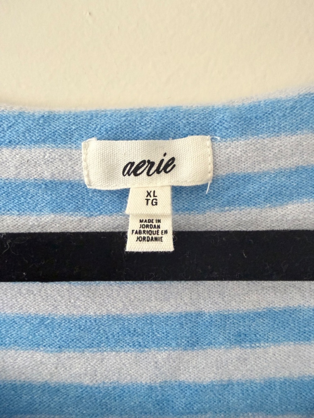 Aerie Sunday Soft Boatneck Sweater Light Blue Stripe Rolled hem Soft Cozy Lounge - Picture 3 of 11